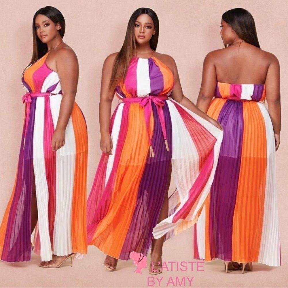 L'atise Plus Size Halter Maxi Dress Multicolor